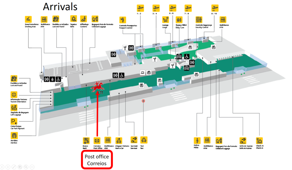 Mapa de las instalaciones del aeropuerto de Ponta Delgada en la isla de Sao Miguel - Azores