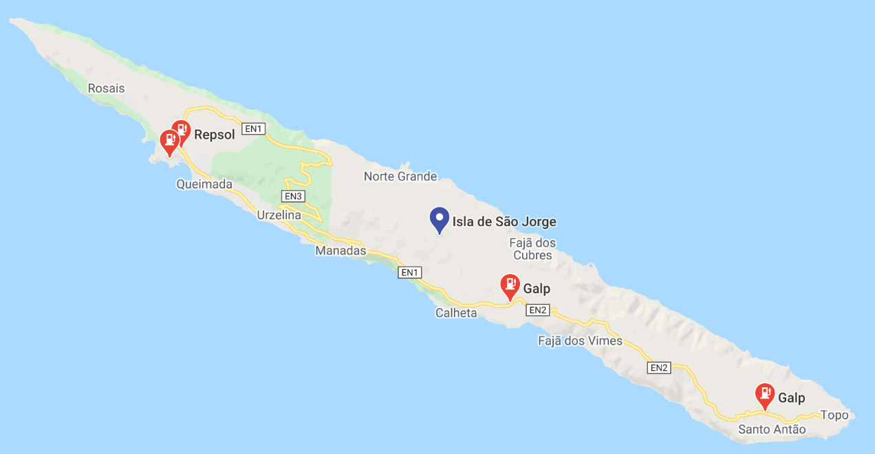 Mapa de gasolineras en la isla de São Jorge - Azores