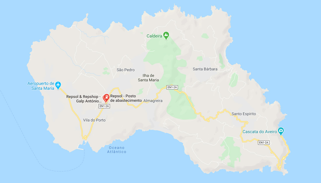 Mapa de gasolineras en la isla de Santa María - Azores